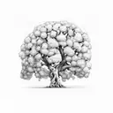 A majestic plane tree growing from a patch of rich soil, with intricate root patterns and branches reaching towards the sky tattoo design idea