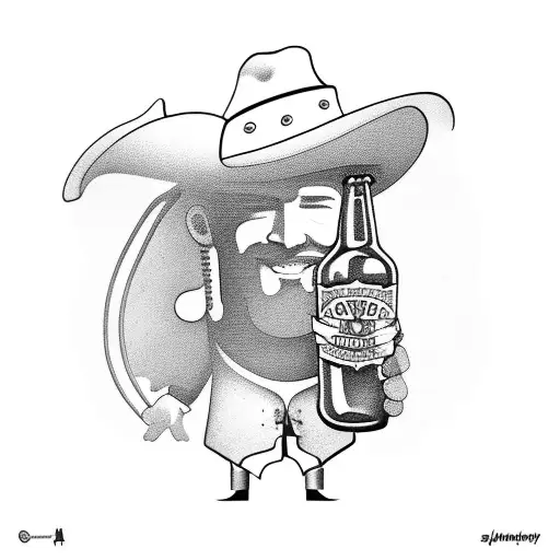 cowboy acoustic guitar beer bottle tattoo design idea