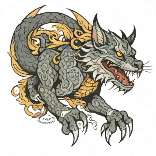 dragon wolf cat tattoo design idea