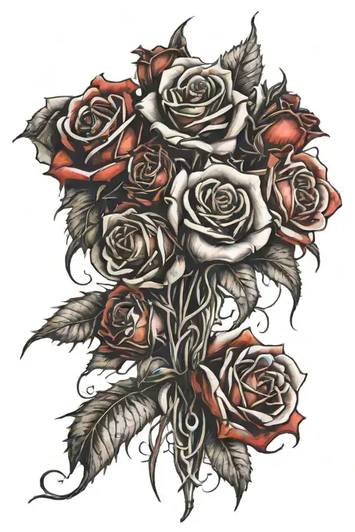 wilted roses and drooping pointed red flags bouquet   tattoo design idea
