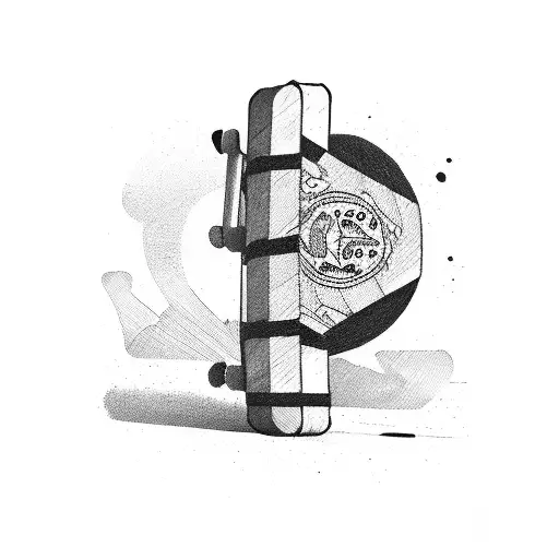 A barbell lifting a suitcase filled with passport stamps tattoo design idea