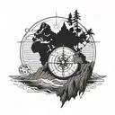 Ocean / waves /earth/cliffs /trees/ sun and nautical compass  Half Back tattoo / side/ shoulder  tattoo design idea