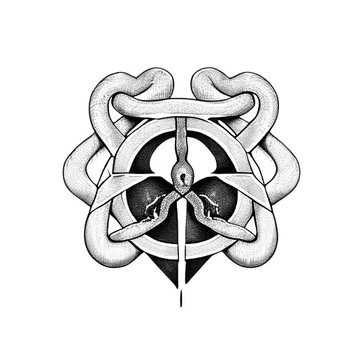 Deathly Hallows symbol intertwined with a snake in Slytherin colors tattoo design idea