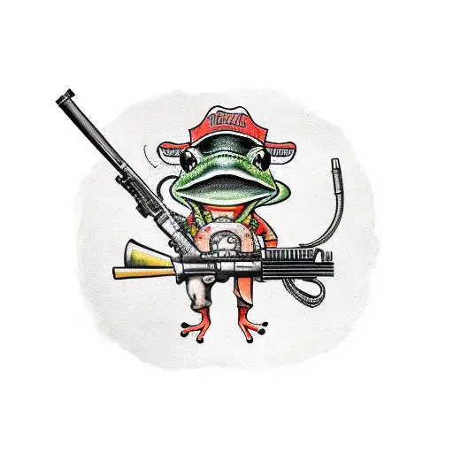 A frog that is dressed as a gun slinger tattoo design idea