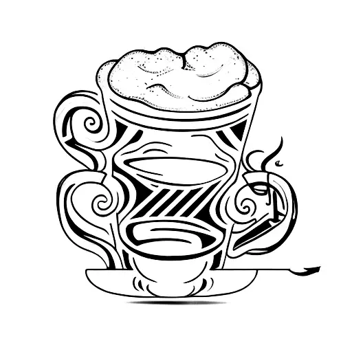A tattoo of a beer mug and coffee cup clinking together, symbolizing your love for both beer and black coffee. tattoo design idea