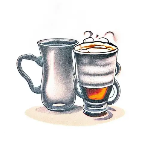 A tattoo of a beer mug and coffee cup clinking together, symbolizing your love for both beer and black coffee. tattoo design idea