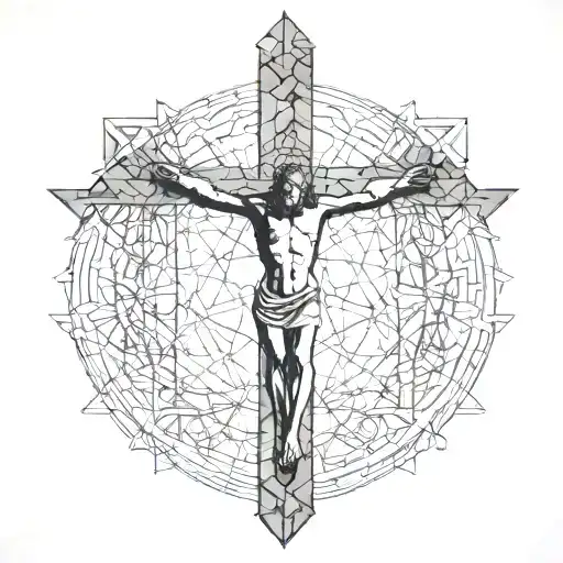 A geometric design of the crucifixion of Jesus Christ tattoo design idea