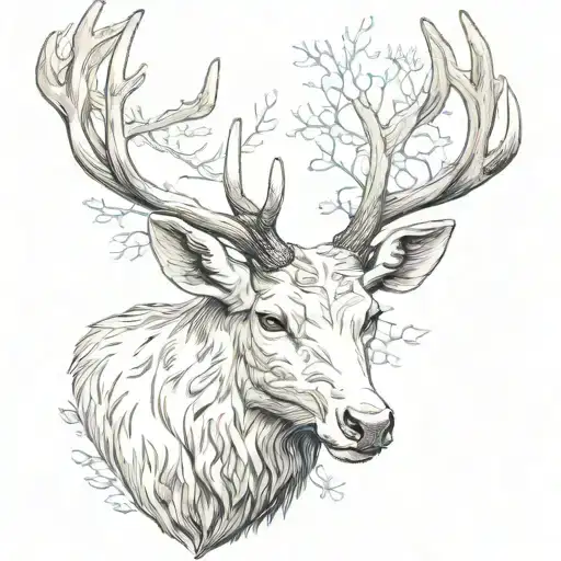 white stag head tattoo design idea