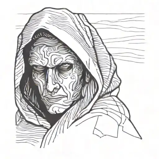 dark figure hidden behind a dark hood and robe tattoo design idea
