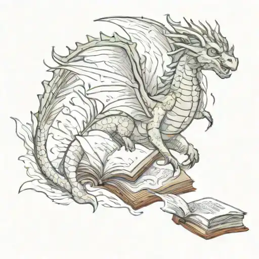 fantasy book dragon flying tattoo design idea