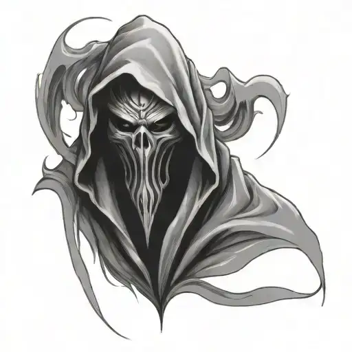 dark ghost figure hidden behind a dark hood and robe tattoo design idea
