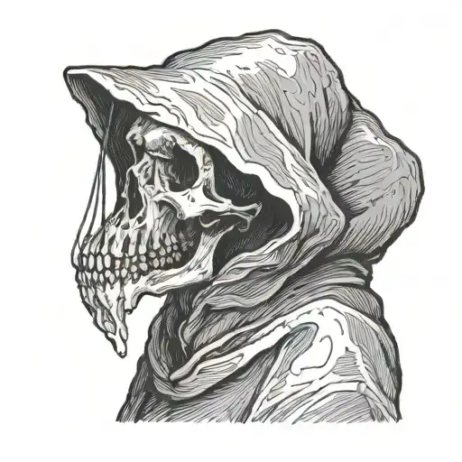dark figure of bone hidden behind a dark hood tattoo design idea