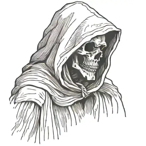 dark figure of bone hidden behind a dark hood and robe tattoo design idea
