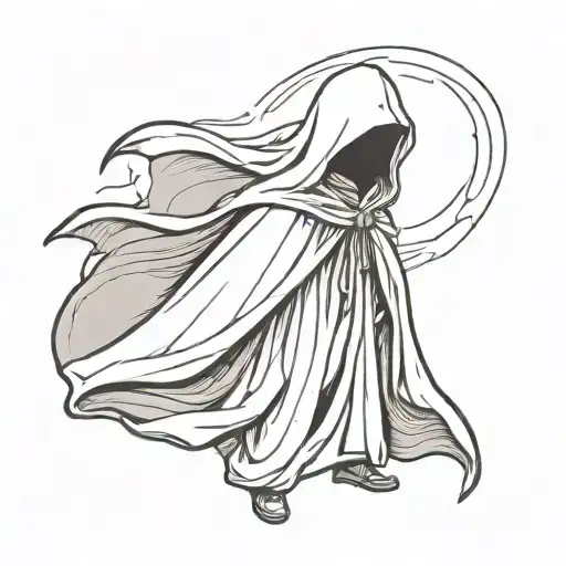dark ghost figure hidden behind a dark hood and robe tattoo design idea