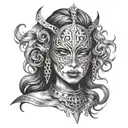 woman of fire trapped in full face iron mask tattoo design idea