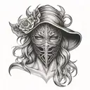 woman of fire trapped in full face iron mask tattoo design idea