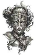 woman trapped in iron mask tattoo design idea
