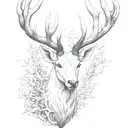 white stag head with flames tattoo design idea