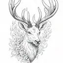white stag head with flames tattoo design idea