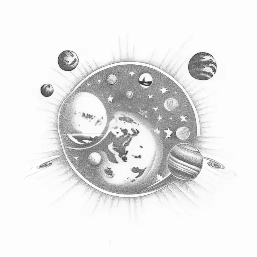 planets and stars tattoo design idea