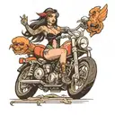 sexy chick riding a badass motorcycle directly from hell tattoo design idea