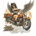 sexy chick riding a badass motorcycle directly from hell tattoo design idea