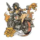 sexy chick riding a badass motorcycle directly from hell tattoo design idea