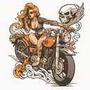 sexy chick riding a badass motorcycle directly from hell tattoo design idea