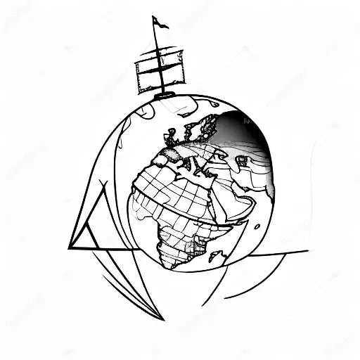 A minimalist outline of a sailboat sailing across a globe, symbolizing your love for sailing and traveling the world tattoo design idea