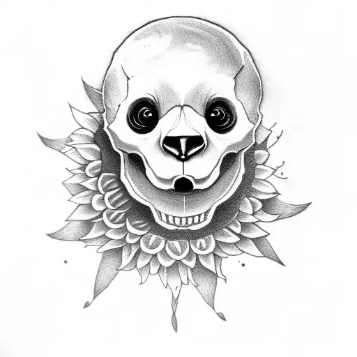 Panda half skull sunflower skateboard tattoo design idea