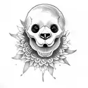 Panda half skull sunflower skateboard tattoo design idea