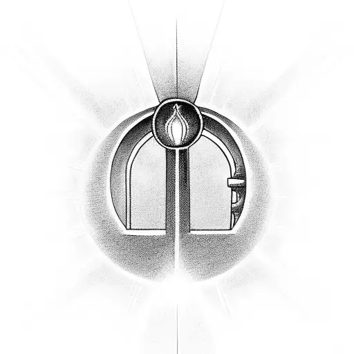 A symbolic tattoo of a keyhole with a divine light shining through, representing the key to unlocking spiritual enlightenment tattoo design idea