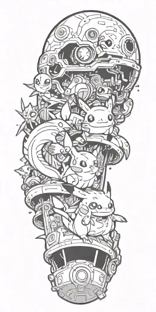 pokemon and fortnite tattoo design idea