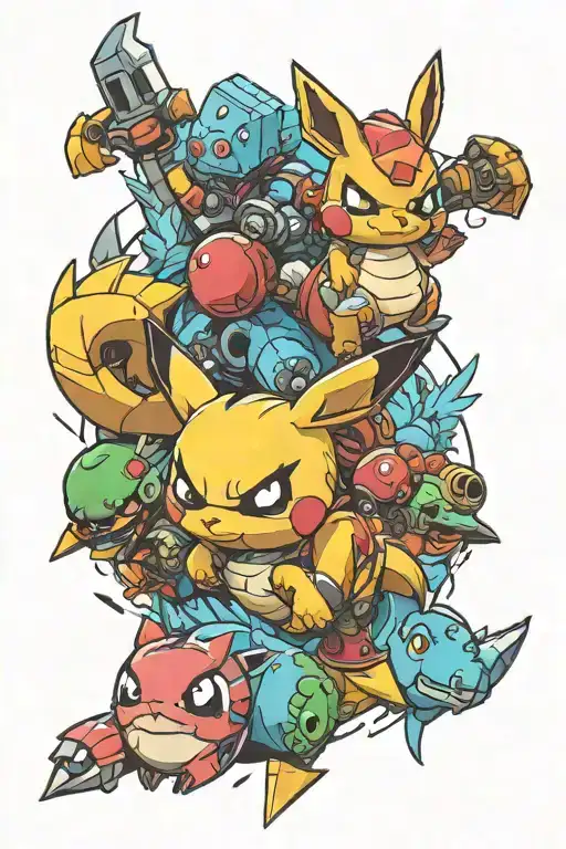 fortnite and pokemon  tattoo design idea
