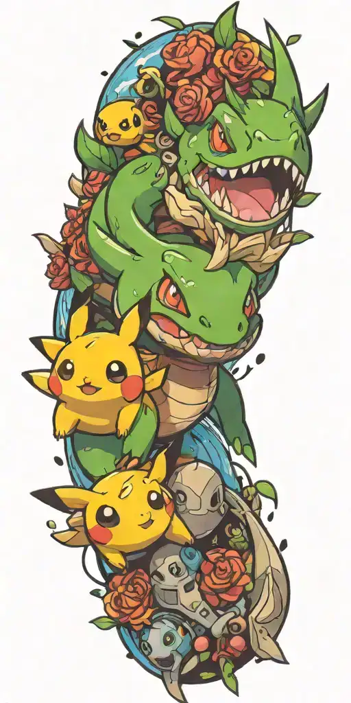 pokemon and fortnite  tattoo design idea