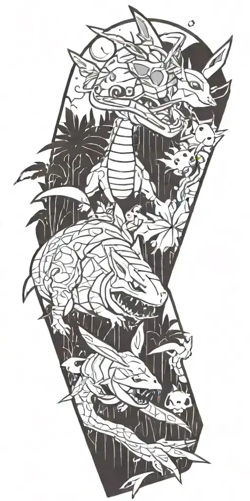 fortnite and pokemon  tattoo design idea