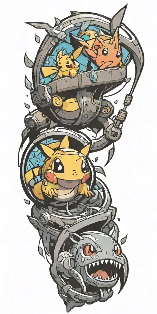 pokemon and fortnite  tattoo design idea