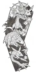 fortnite and pokemon  tattoo design idea