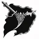 a dragon dagger stuck in a bleeding heart tattoo design idea