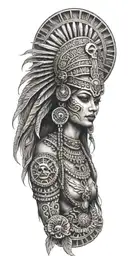 aztec goddess of death beauty, moon,  tattoo design idea
