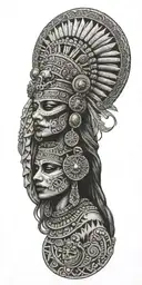 aztec goddess of death beauty, moon,  tattoo design idea