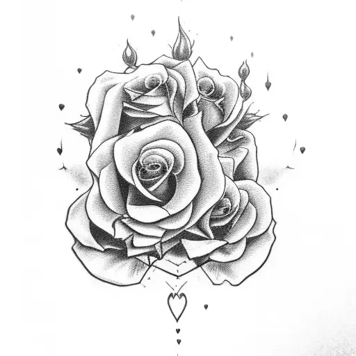 bloody heart and roses tattoo design idea