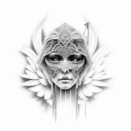 An intricate black and grey tattoo of an angelic masterpiece being crafted by a carpenter tattoo design idea