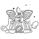 A subtle design of angel wings with a guinea pig peeking out from behind a cloud tattoo design idea