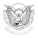A subtle design of angel wings with a guinea pig peeking out from behind a cloud tattoo design idea