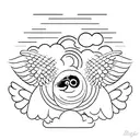 A subtle design of angel wings with a guinea pig peeking out from behind a cloud tattoo design idea