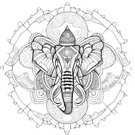 An intricately designed elephant mandala incorporating delicate Indian patterns tattoo design idea