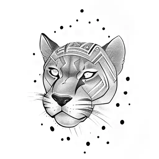 black panther head with roses  tattoo design idea