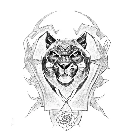 black panther head with roses  tattoo design idea