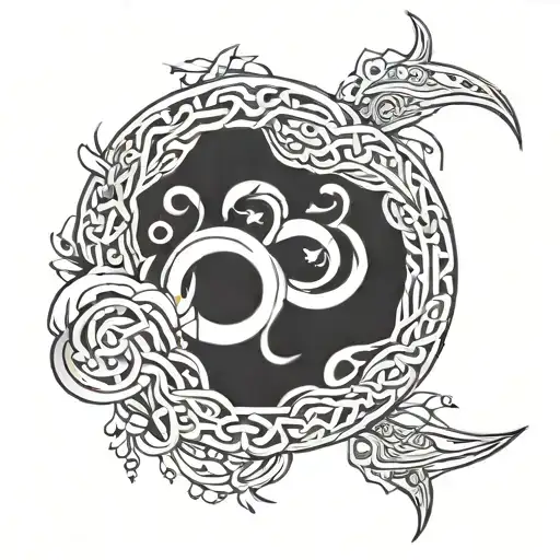 A tattoo design featuring a Metis cultural symbol intertwined with water elements to represent swimming tattoo design idea